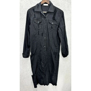 Aphrodite midi denim dress womens small black button jacket distressed grunge‎